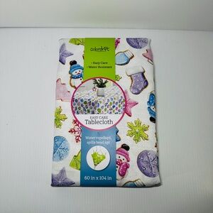 Colordrift Tablecloth Christmas Snowmen Stocking Snowflakes 60" X 104" Holiday